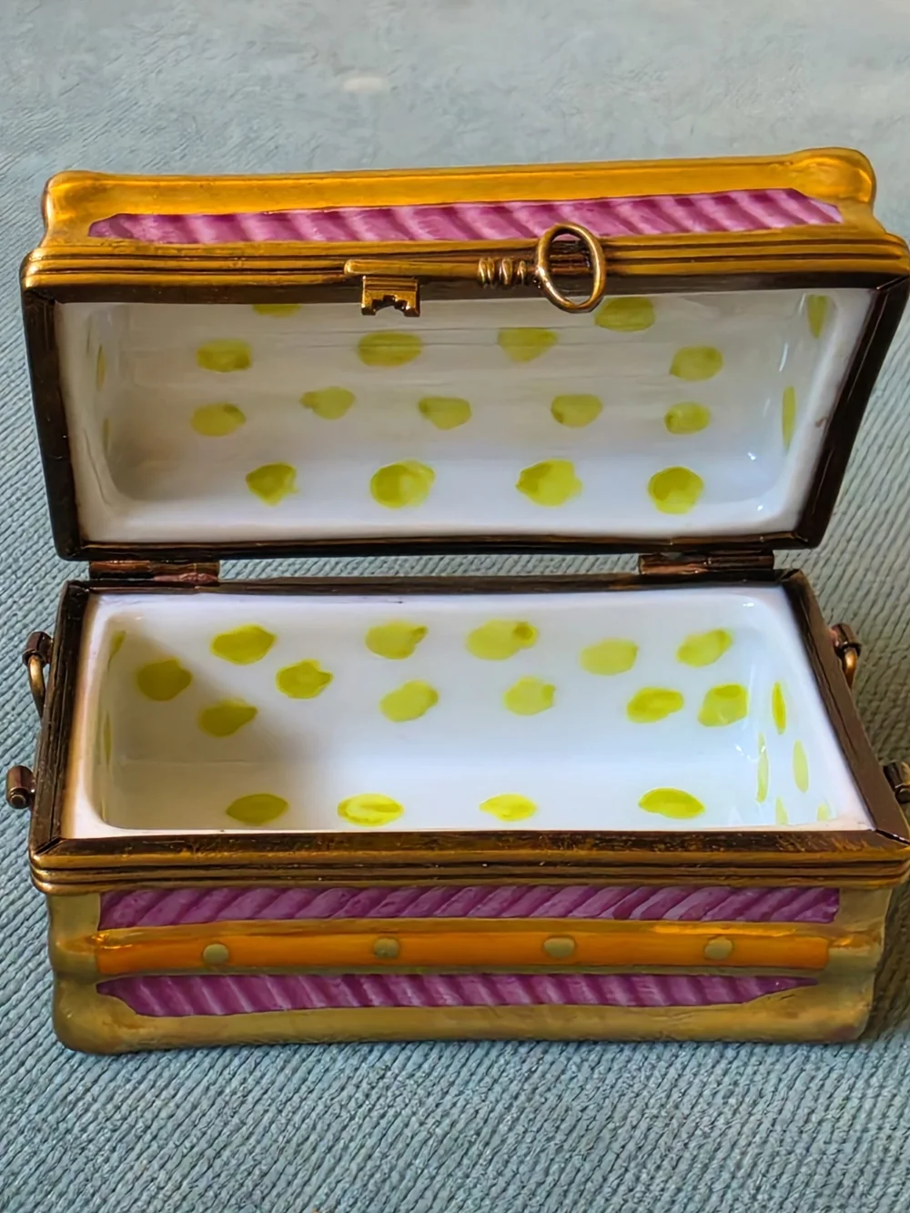 Limoges France Hand Painted Porcelain Trunk Trinket Box Marque Deposee
